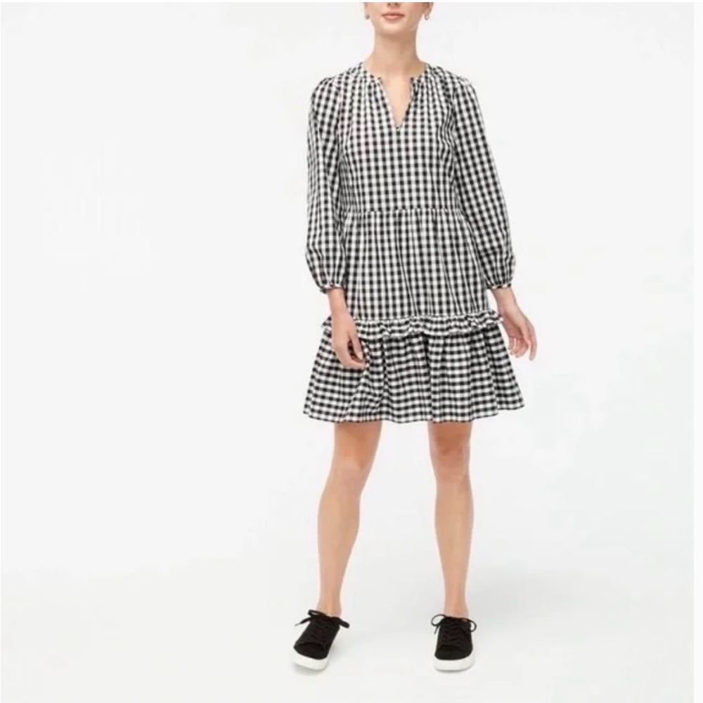 J. Crew Black and White Plaid Long Sleeve Dress